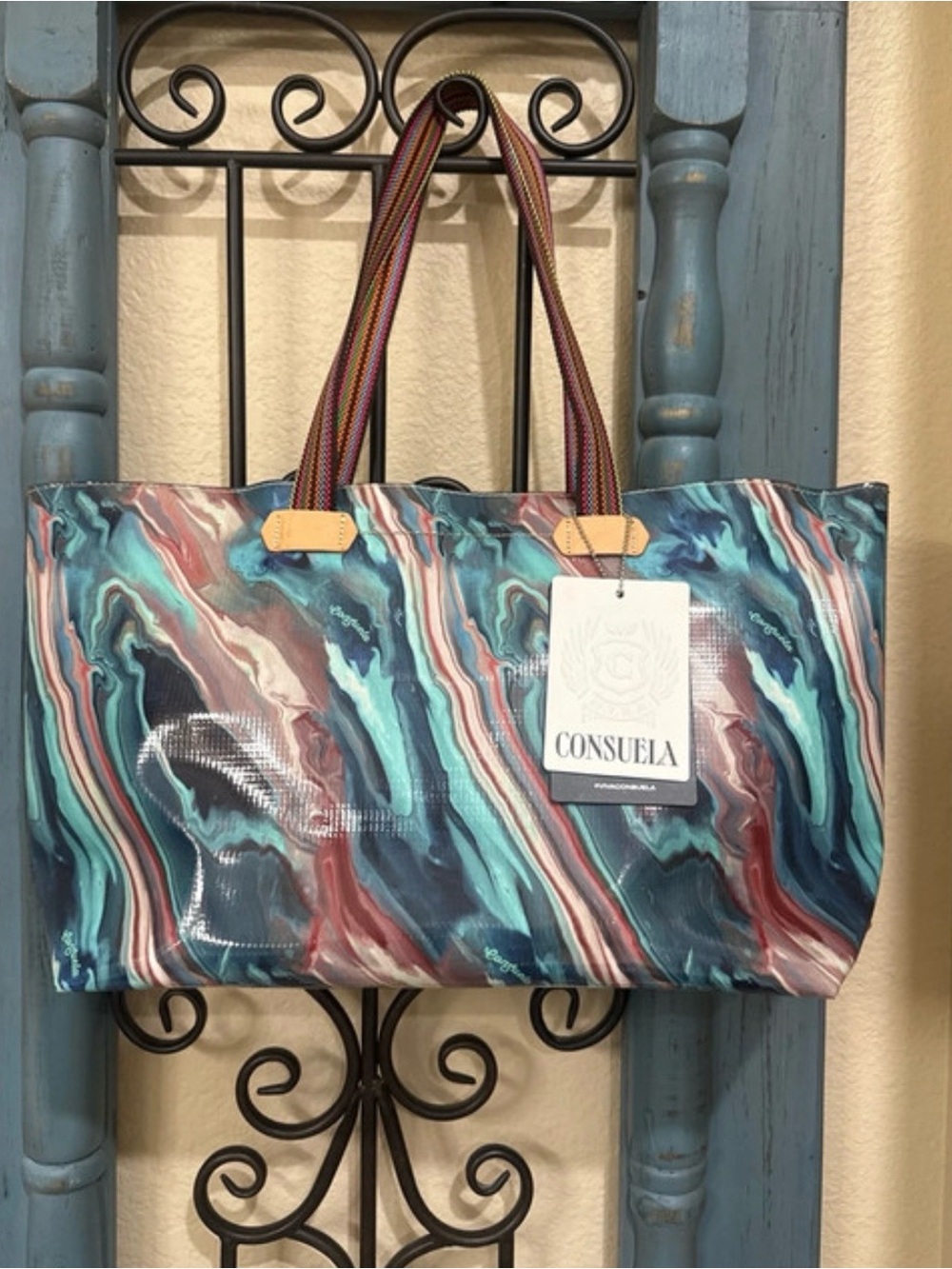 Consuela Swirl Tote in Teal, Blue & Coral
